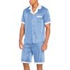image:imageEkouaer Men Satin Silk Pajamas Set with Pockets Sleepwear Shorts Satin Summer Loungewear 2 Piece Button Down Set S3XLBlue