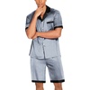 image:imageEkouaer Men Satin Silk Pajamas Set with Pockets Sleepwear Shorts Satin Summer Loungewear 2 Piece Button Down Set S3XLBlue Geometry