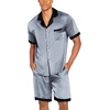 image:imageEkouaer Men Satin Silk Pajamas Set with Pockets Sleepwear Shorts Satin Summer Loungewear 2 Piece Button Down Set S3XLBlue Geometry