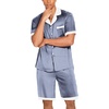 image:imageEkouaer Men Satin Silk Pajamas Set with Pockets Sleepwear Shorts Satin Summer Loungewear 2 Piece Button Down Set S3XLBlue Plaid