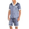 image:imageEkouaer Men Satin Silk Pajamas Set with Pockets Sleepwear Shorts Satin Summer Loungewear 2 Piece Button Down Set S3XLBlue Plaid
