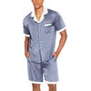image:imageEkouaer Men Satin Silk Pajamas Set with Pockets Sleepwear Shorts Satin Summer Loungewear 2 Piece Button Down Set S3XLBlue Plaid