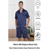 image:imageEkouaer Men Satin Silk Pajamas Set with Pockets Sleepwear Shorts Satin Summer Loungewear 2 Piece Button Down Set S3XLBlue Striped