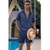 image:imageEkouaer Men Satin Silk Pajamas Set with Pockets Sleepwear Shorts Satin Summer Loungewear 2 Piece Button Down Set S3XLBlue Striped