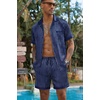 image:imageEkouaer Men Satin Silk Pajamas Set with Pockets Sleepwear Shorts Satin Summer Loungewear 2 Piece Button Down Set S3XLBlue Striped