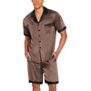 image:imageEkouaer Men Satin Silk Pajamas Set with Pockets Sleepwear Shorts Satin Summer Loungewear 2 Piece Button Down Set S3XLBrown