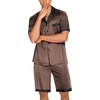 image:imageEkouaer Men Satin Silk Pajamas Set with Pockets Sleepwear Shorts Satin Summer Loungewear 2 Piece Button Down Set S3XLBrown