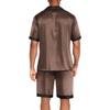 image:imageEkouaer Men Satin Silk Pajamas Set with Pockets Sleepwear Shorts Satin Summer Loungewear 2 Piece Button Down Set S3XLBrown