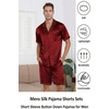 image:imageEkouaer Men Satin Silk Pajamas Set with Pockets Sleepwear Shorts Satin Summer Loungewear 2 Piece Button Down Set S3XLBurgundy Black