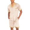 image:imageEkouaer Men Satin Silk Pajamas Set with Pockets Sleepwear Shorts Satin Summer Loungewear 2 Piece Button Down Set S3XLChampagne