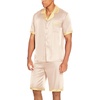 image:imageEkouaer Men Satin Silk Pajamas Set with Pockets Sleepwear Shorts Satin Summer Loungewear 2 Piece Button Down Set S3XLChampagne
