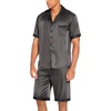 image:imageEkouaer Men Satin Silk Pajamas Set with Pockets Sleepwear Shorts Satin Summer Loungewear 2 Piece Button Down Set S3XLDark Grey