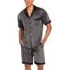 image:imageEkouaer Men Satin Silk Pajamas Set with Pockets Sleepwear Shorts Satin Summer Loungewear 2 Piece Button Down Set S3XLDark Grey