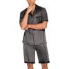 image:imageEkouaer Men Satin Silk Pajamas Set with Pockets Sleepwear Shorts Satin Summer Loungewear 2 Piece Button Down Set S3XLDark Grey