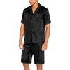image:imageEkouaer Men Satin Silk Pajamas Set with Pockets Sleepwear Shorts Satin Summer Loungewear 2 Piece Button Down Set S3XLFloral Embossing