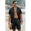 image:imageEkouaer Men Satin Silk Pajamas Set with Pockets Sleepwear Shorts Satin Summer Loungewear 2 Piece Button Down Set S3XLFloral Embossing
