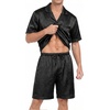 image:imageEkouaer Men Satin Silk Pajamas Set with Pockets Sleepwear Shorts Satin Summer Loungewear 2 Piece Button Down Set S3XLFloral Embossing