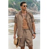 image:imageEkouaer Men Satin Silk Pajamas Set with Pockets Sleepwear Shorts Satin Summer Loungewear 2 Piece Button Down Set S3XLGeometric Gold