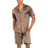 image:imageEkouaer Men Satin Silk Pajamas Set with Pockets Sleepwear Shorts Satin Summer Loungewear 2 Piece Button Down Set S3XLGeometric Gold