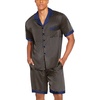image:imageEkouaer Men Satin Silk Pajamas Set with Pockets Sleepwear Shorts Satin Summer Loungewear 2 Piece Button Down Set S3XLGeometric Yellow
