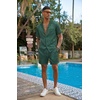 image:imageEkouaer Men Satin Silk Pajamas Set with Pockets Sleepwear Shorts Satin Summer Loungewear 2 Piece Button Down Set S3XLGreen Striped
