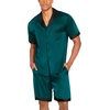 image:imageEkouaer Men Satin Silk Pajamas Set with Pockets Sleepwear Shorts Satin Summer Loungewear 2 Piece Button Down Set S3XLLake Green