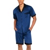 image:imageEkouaer Men Satin Silk Pajamas Set with Pockets Sleepwear Shorts Satin Summer Loungewear 2 Piece Button Down Set S3XLNavy Blue