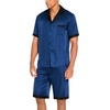 image:imageEkouaer Men Satin Silk Pajamas Set with Pockets Sleepwear Shorts Satin Summer Loungewear 2 Piece Button Down Set S3XLNavy Blue