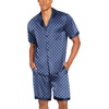 image:imageEkouaer Men Satin Silk Pajamas Set with Pockets Sleepwear Shorts Satin Summer Loungewear 2 Piece Button Down Set S3XLNavy Blue Geometry