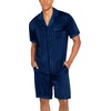 image:imageEkouaer Men Satin Silk Pajamas Set with Pockets Sleepwear Shorts Satin Summer Loungewear 2 Piece Button Down Set S3XLNavy Striped