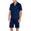 image:imageEkouaer Men Satin Silk Pajamas Set with Pockets Sleepwear Shorts Satin Summer Loungewear 2 Piece Button Down Set S3XLNavy Striped