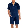image:imageEkouaer Men Satin Silk Pajamas Set with Pockets Sleepwear Shorts Satin Summer Loungewear 2 Piece Button Down Set S3XLNavy Striped