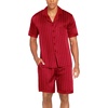 image:imageEkouaer Men Satin Silk Pajamas Set with Pockets Sleepwear Shorts Satin Summer Loungewear 2 Piece Button Down Set S3XLRed Striped