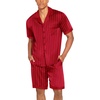 image:imageEkouaer Men Satin Silk Pajamas Set with Pockets Sleepwear Shorts Satin Summer Loungewear 2 Piece Button Down Set S3XLRed Striped