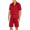 image:imageEkouaer Men Satin Silk Pajamas Set with Pockets Sleepwear Shorts Satin Summer Loungewear 2 Piece Button Down Set S3XLRed Striped