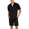 image:imageEkouaer Men Satin Silk Pajamas Set with Pockets Sleepwear Shorts Satin Summer Loungewear 2 Piece Button Down Set S3XLStripe Black