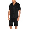 image:imageEkouaer Men Satin Silk Pajamas Set with Pockets Sleepwear Shorts Satin Summer Loungewear 2 Piece Button Down Set S3XLStripe Black