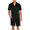 image:imageEkouaer Men Satin Silk Pajamas Set with Pockets Sleepwear Shorts Satin Summer Loungewear 2 Piece Button Down Set S3XLStripe Black
