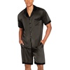 image:imageEkouaer Men Satin Silk Pajamas Set with Pockets Sleepwear Shorts Satin Summer Loungewear 2 Piece Button Down Set S3XLStripe Black Gold