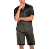 image:imageEkouaer Men Satin Silk Pajamas Set with Pockets Sleepwear Shorts Satin Summer Loungewear 2 Piece Button Down Set S3XLStripe Black Gold