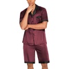 image:imageEkouaer Men Satin Silk Pajamas Set with Pockets Sleepwear Shorts Satin Summer Loungewear 2 Piece Button Down Set S3XLWine Red