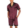image:imageEkouaer Men Satin Silk Pajamas Set with Pockets Sleepwear Shorts Satin Summer Loungewear 2 Piece Button Down Set S3XLWine Red