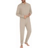 image:imageEkouaer Mens One Piece Pajama Thermal Full Button Union Suit Long Sleeve Onesie with Button Flap SXXLOatmeal