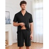 image:imageEkouaer Mens Pajamas Set Short Sleeve Sleepwear Button Down Soft Loungewear 2 Piece Pj Shorts Sets with PocketsBlack