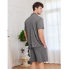 image:imageEkouaer Mens Pajamas Set Short Sleeve Sleepwear Button Down Soft Loungewear 2 Piece Pj Shorts Sets with PocketsDark Grey
