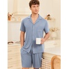 image:imageEkouaer Mens Pajamas Set Short Sleeve Sleepwear Button Down Soft Loungewear 2 Piece Pj Shorts Sets with PocketsGrey Blue