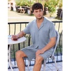 image:imageEkouaer Mens Pajamas Set Short Sleeve Sleepwear Button Down Soft Loungewear 2 Piece Pj Shorts Sets with PocketsGrey Blue
