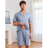 image:imageEkouaer Mens Pajamas Set Short Sleeve Sleepwear Button Down Soft Loungewear 2 Piece Pj Shorts Sets with PocketsGrey Blue