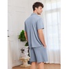 image:imageEkouaer Mens Pajamas Set Short Sleeve Sleepwear Button Down Soft Loungewear 2 Piece Pj Shorts Sets with PocketsGrey Blue