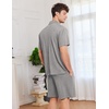 image:imageEkouaer Mens Pajamas Set Short Sleeve Sleepwear Button Down Soft Loungewear 2 Piece Pj Shorts Sets with PocketsLight Grey